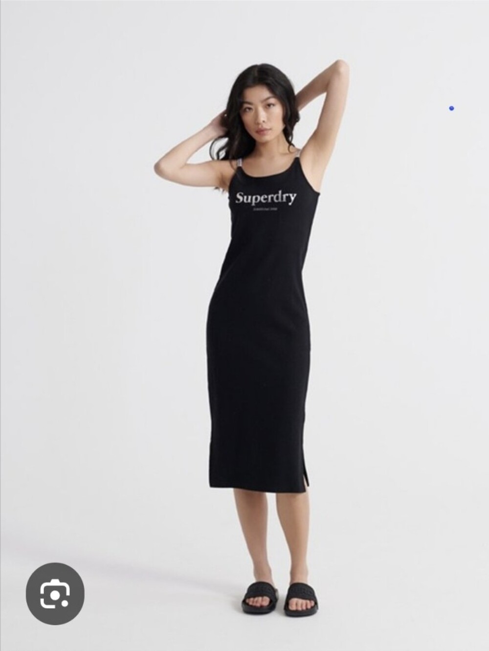 Superdry Black Ribbed Tank Midi Slip Dress with Logo